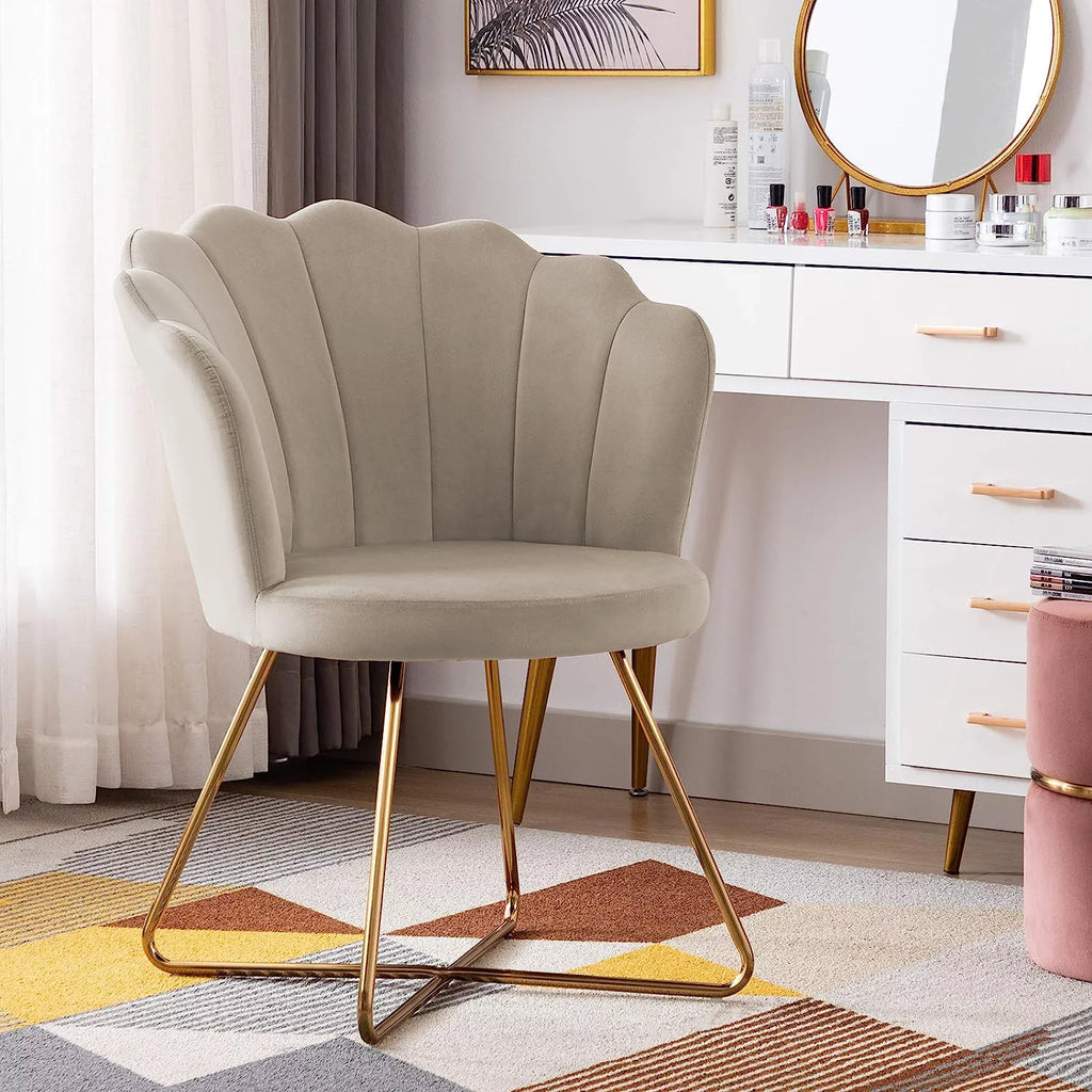 Khaki Velvet Accent Chair with Back and Gold Metal Legs C326202