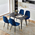 Faux Wood Rectangular Dining Table Set for 4 with Velvet Chairs Y3956