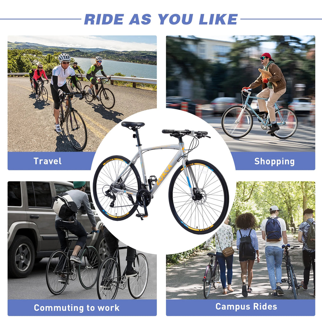 Silver 700C Hybrid Bike with Double Disc Brake B24926