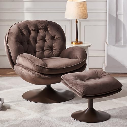 Olive Green Velvet Swivel Accent Chair with Ottoman Y2630