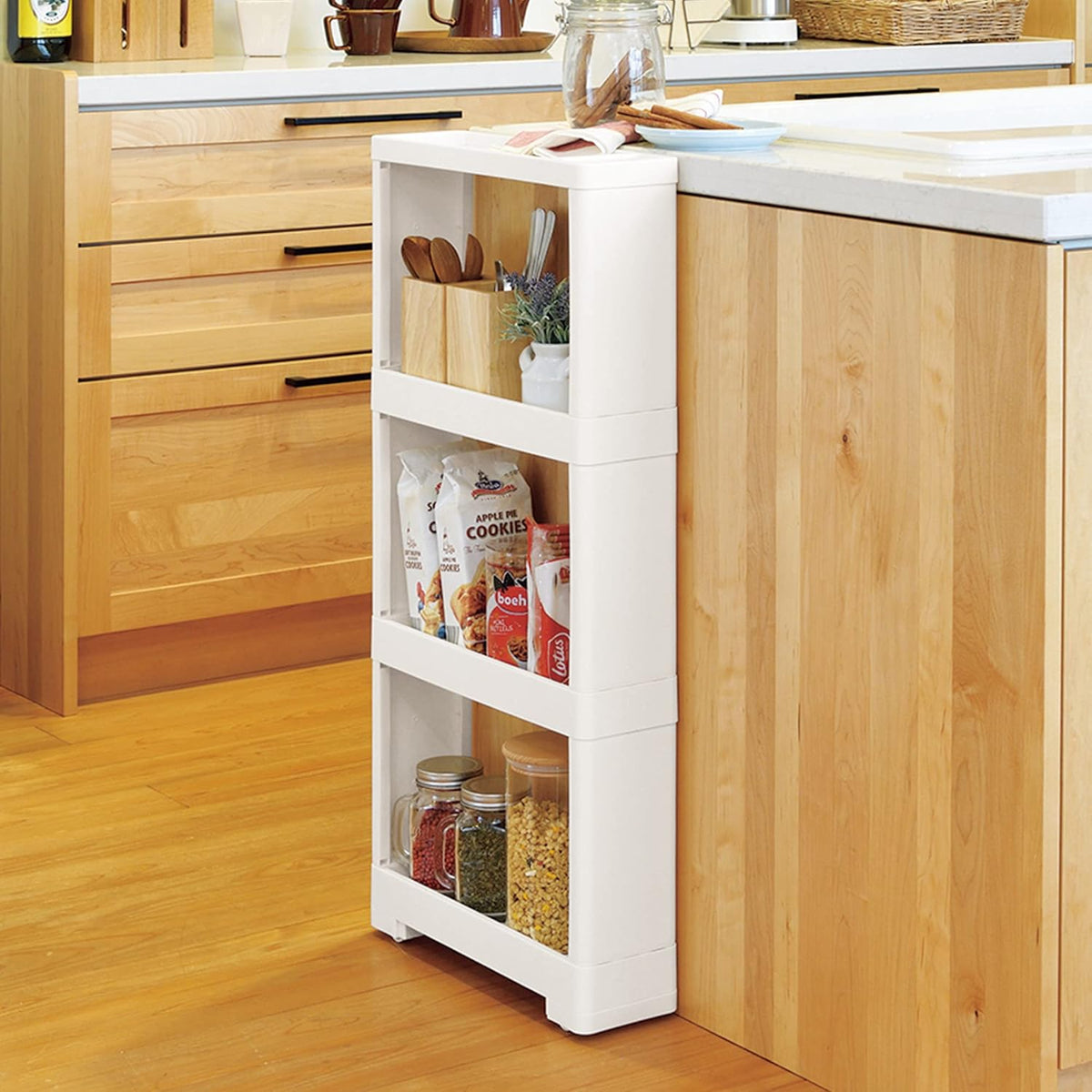 White 4 Tiers Slim Rolling Storage Cart Z1396