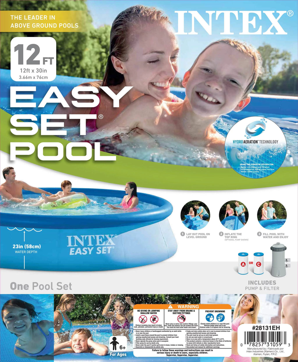 12ft x 30in Easy Set Pool with Pump & Filter Cartridge V321005