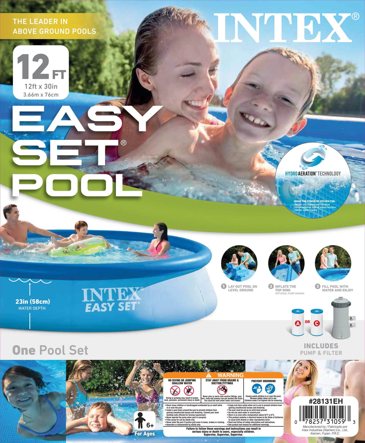 12ft x 30in Easy Set Pool with Pump & Filter Cartridge V321005