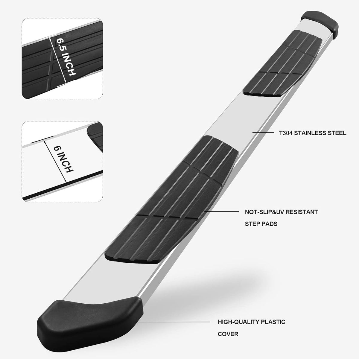 6.5 inch Running Boards Side Steps Nerf Bars for Dodge Ram 1500 Crew Cab H6588