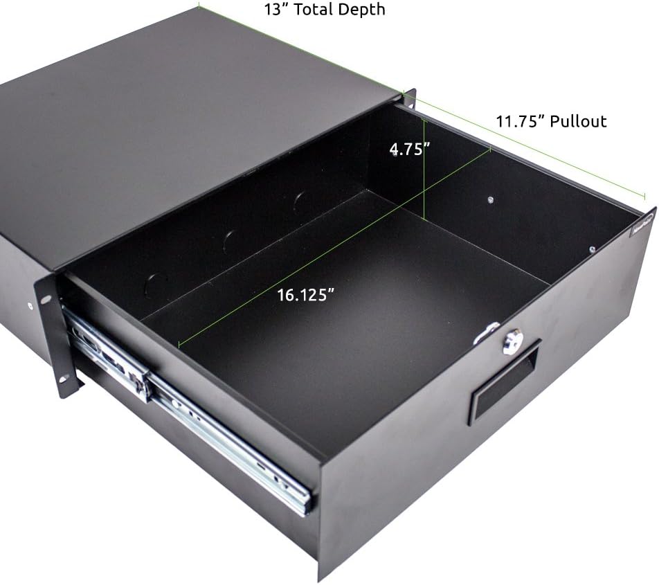 Black 3U Rack Mount Drawer with Lock and Key X861886