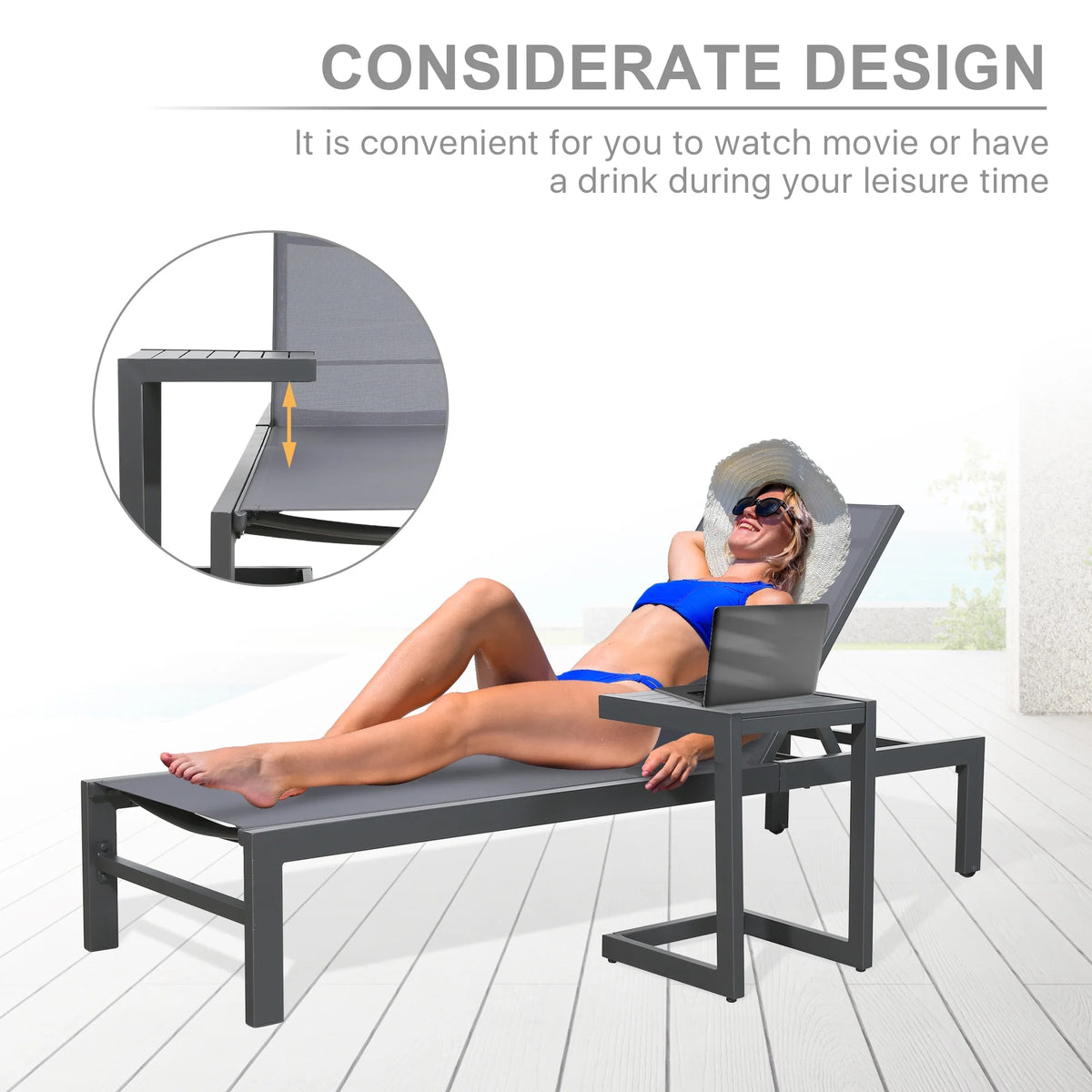 3 Pieces Outdoor Patio Aluminum Reclining Chaise Lounge Chairs Set with Side Table I177512