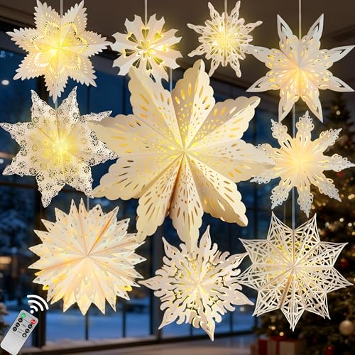 5 Pack Christmas Paper Snowflake Lanterns with LED Light O294