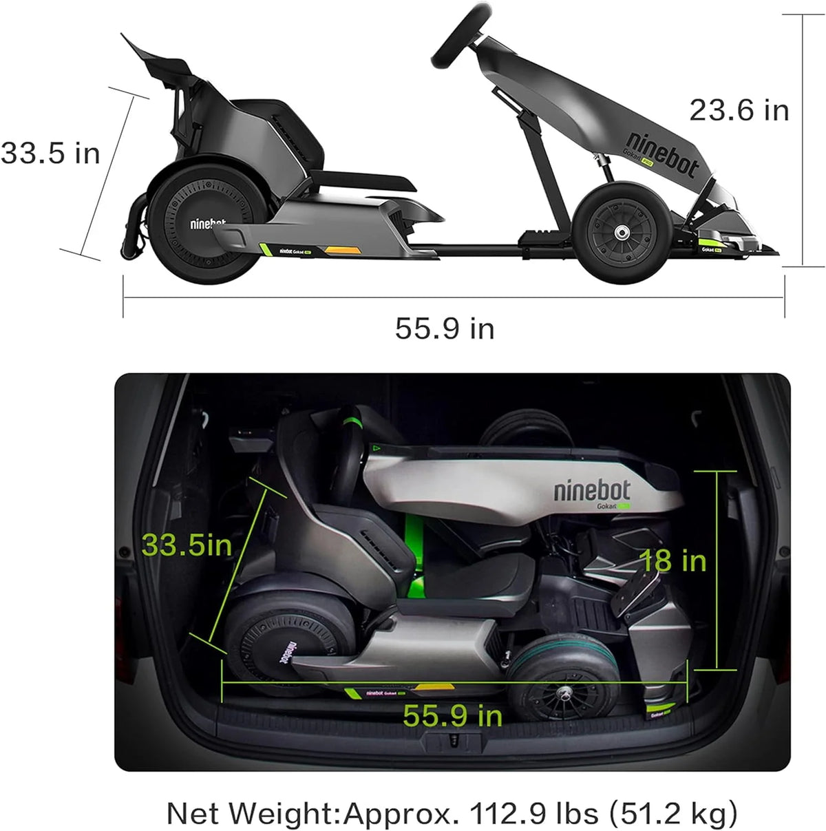 Electric GoKart, 23 Miles Range, 15.5MPH, 220lbs, Black X622572