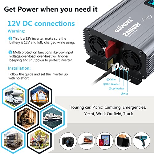 2000W Pure Sine Wave Power Inverter DC 12V to AC 120V with LCD Display P443544