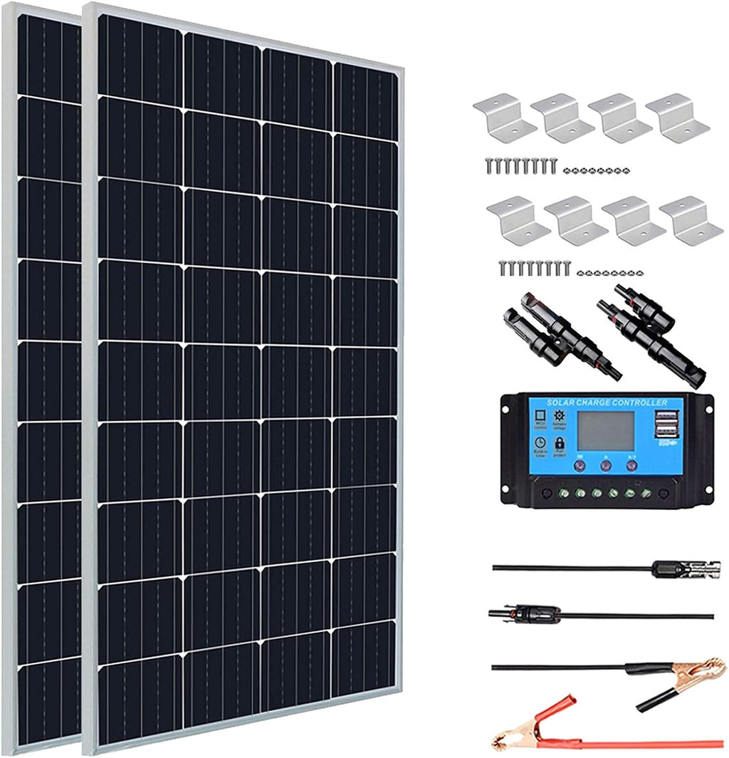 300 Watt 12V Monocrystalline Solar Panel Kit with Charge Controller and Mounting Brackets L19722