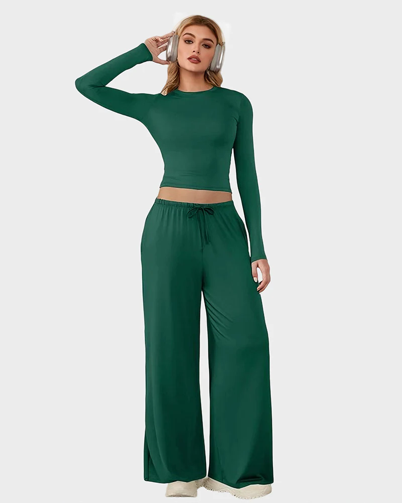 Stretchy Crop Top & Pants Lounge Set V3153