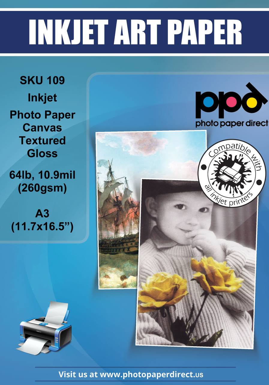 Textured Gloss Inkjet Photo Paper Canvas 64lb. 10.9mil 260Gsm A3 X548