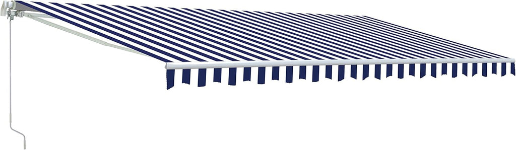 Blue and White Striped Retractable Patio Awning 12 x 10 Feet W9244