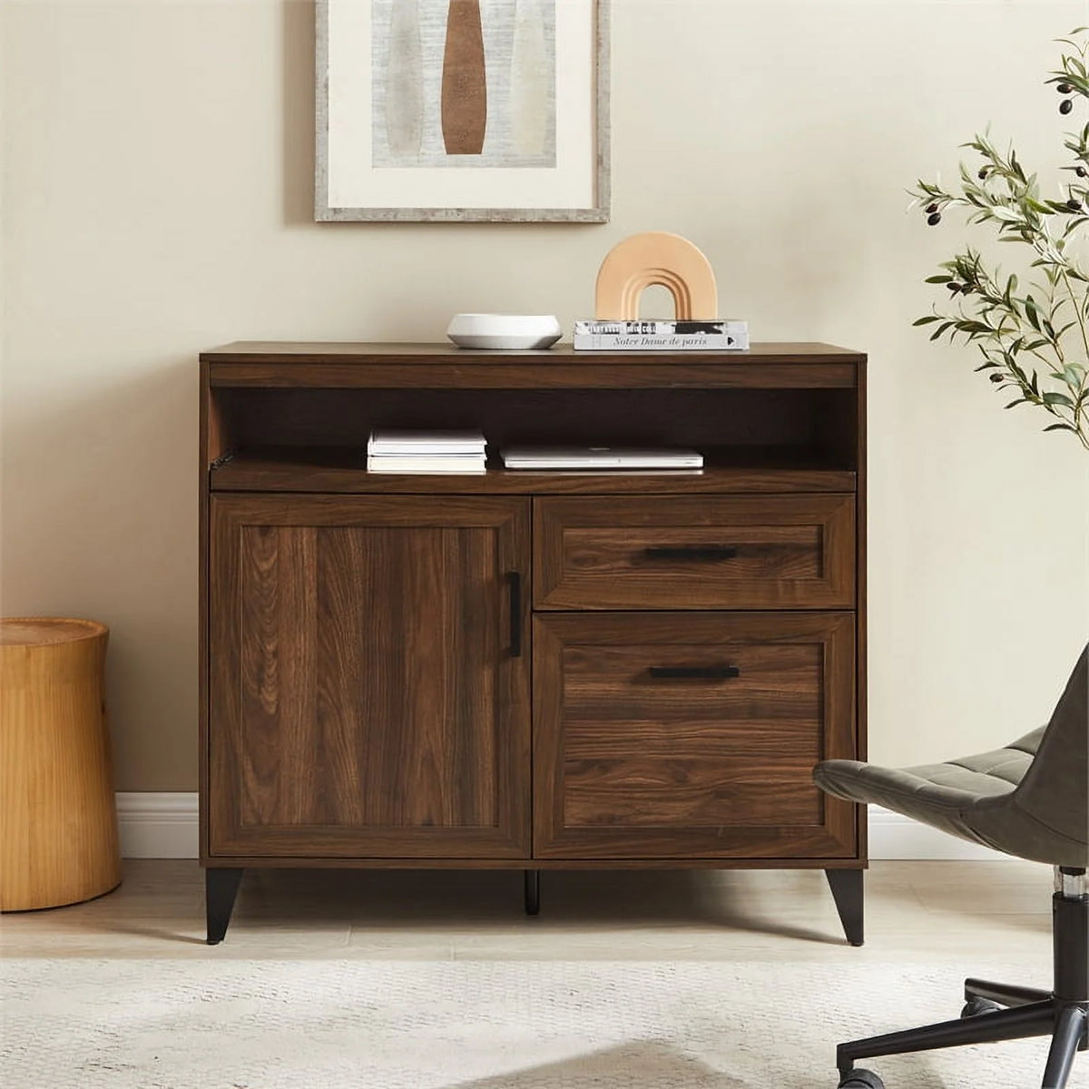 Dark Walnut 2 Drawer Wood Secretary Desk Sideboard O274