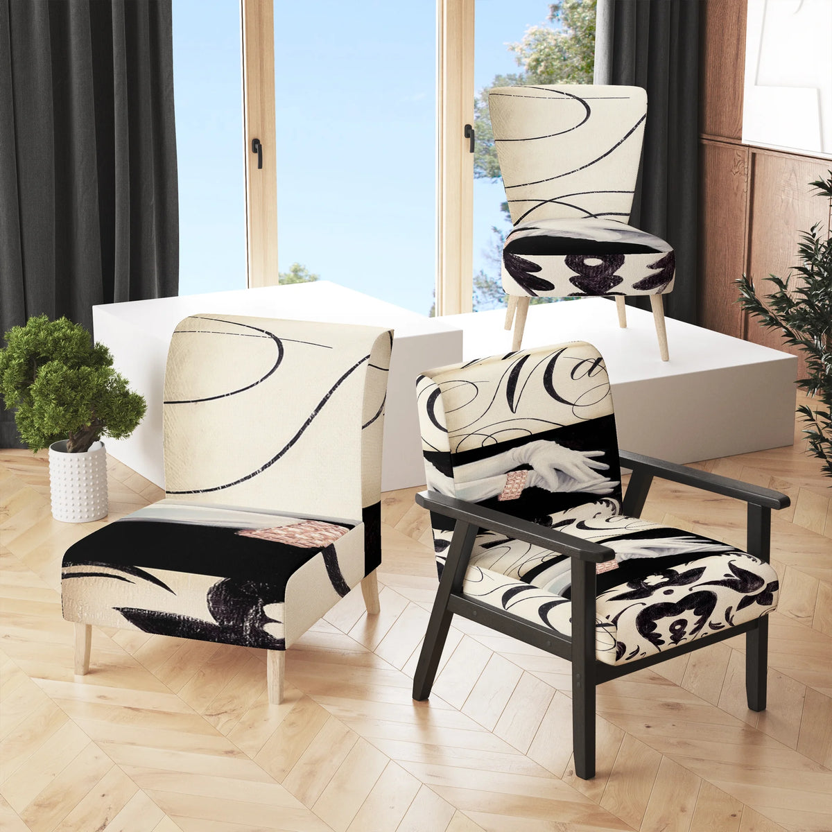 Black And White Upholstered Accent Chair V835