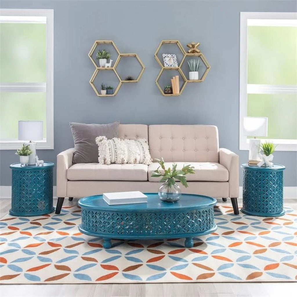 Blue Oval Wood Coffee Table D590346