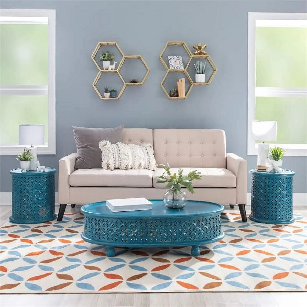 Blue Oval Wood Coffee Table D590346