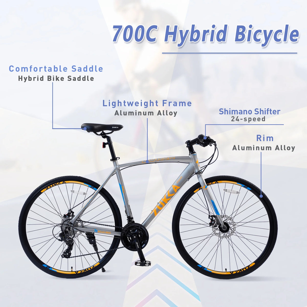 Silver 700C Hybrid Bike with Double Disc Brake B24926