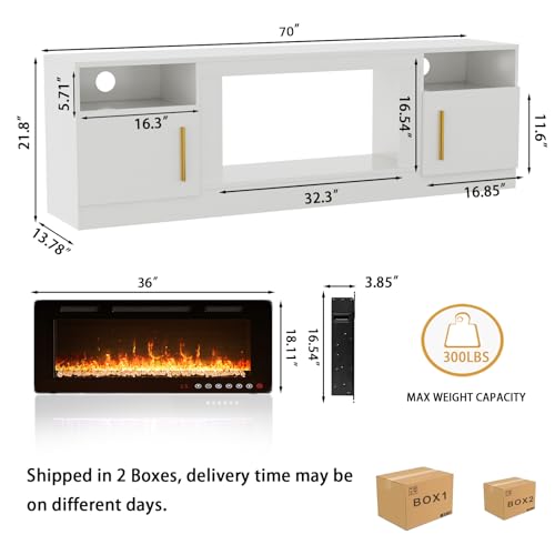 Black 70 Inch Electric Fireplace TV Stand V1982