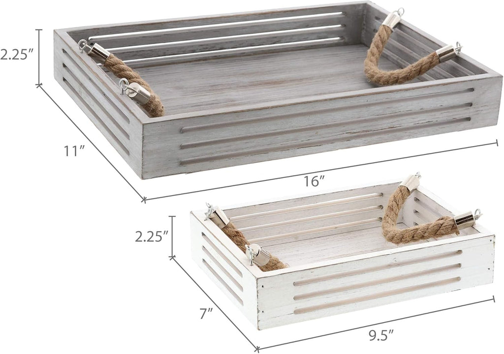 Nesting Serving Trays with Rope Handles, Set of 3, Wood Trays G744546