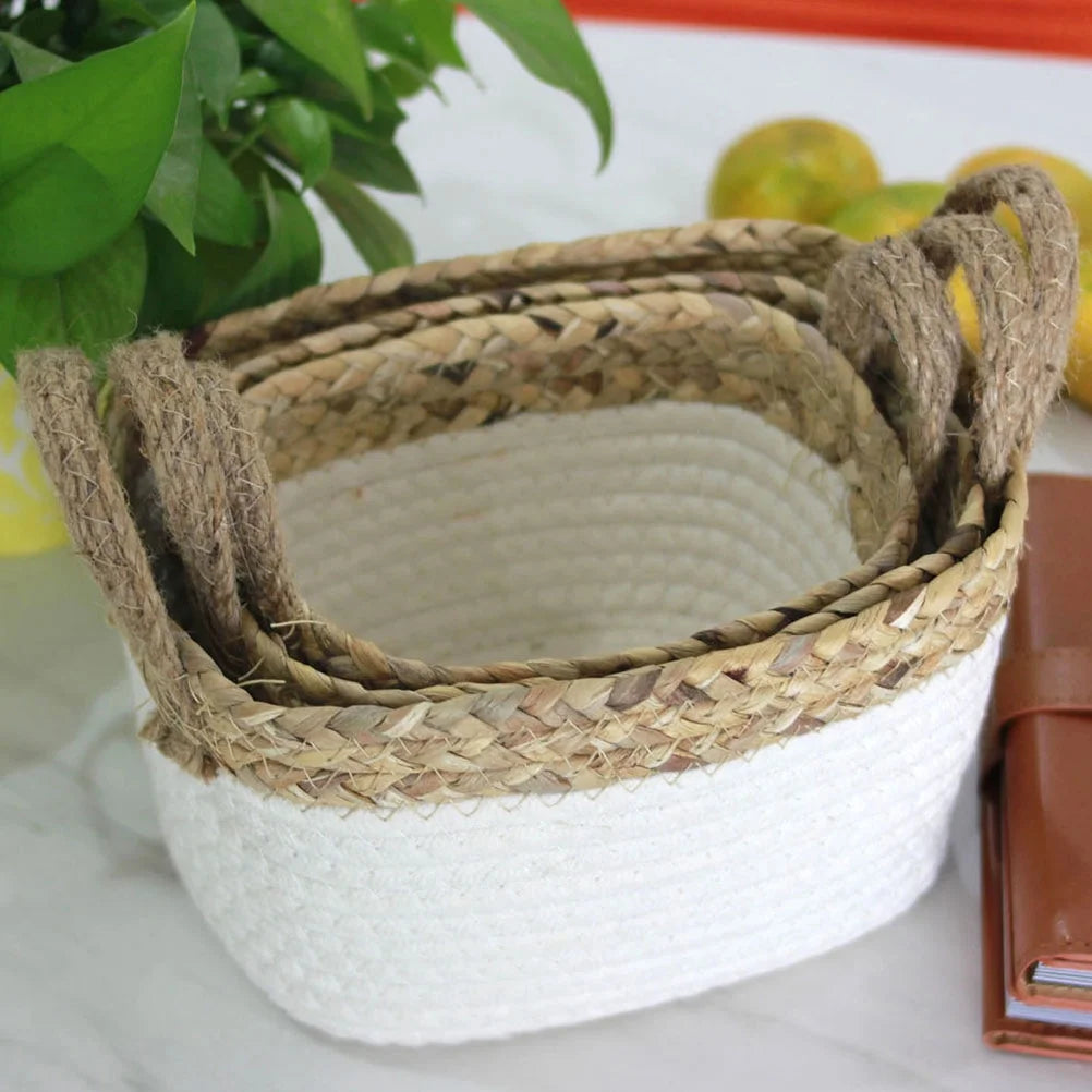 Cotton Rope Woven Basket Storage Boxes with Lids K227189