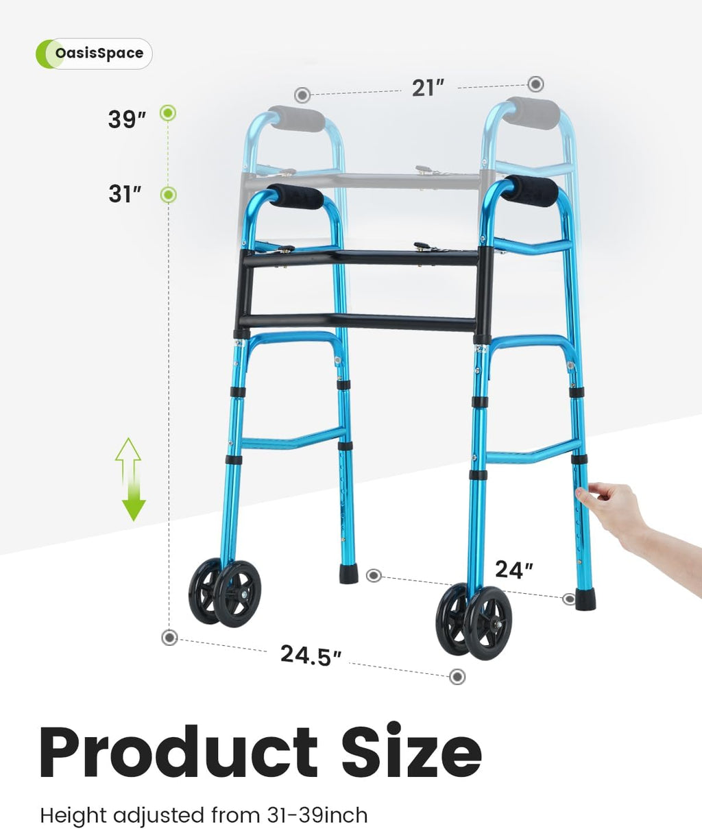 Heavy Duty Folding Walker with 5 Inches Wheels K43956