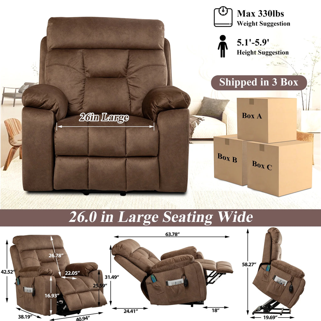Dark Brown Oversized Electric Lift Recliner Chair with Heat and Massage U906500