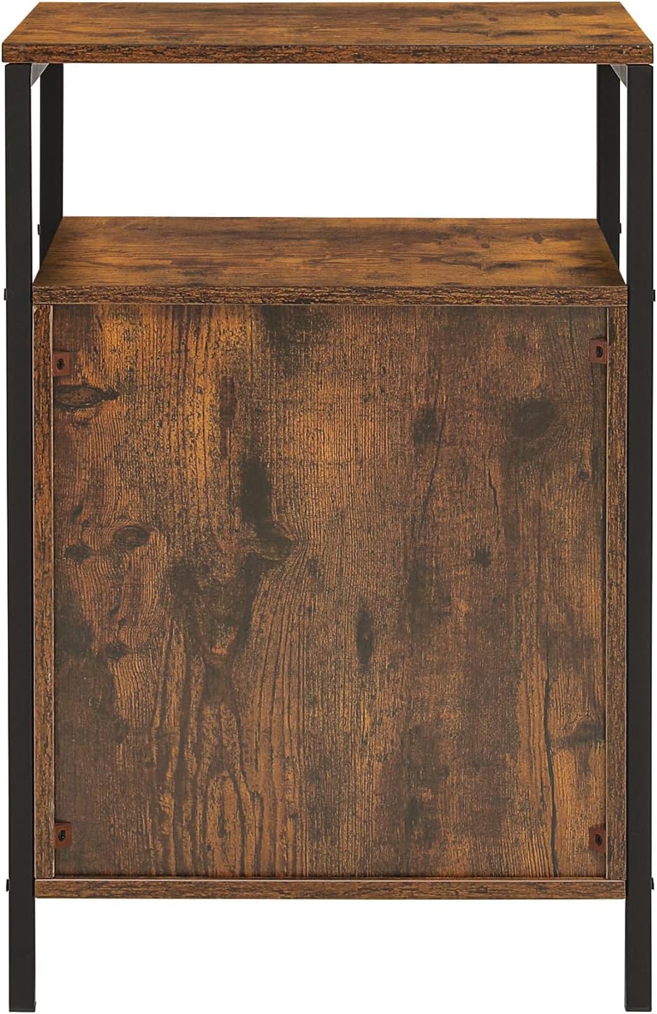 Rustic Brown Night Stand with Open Shelf and Mesh Door J390