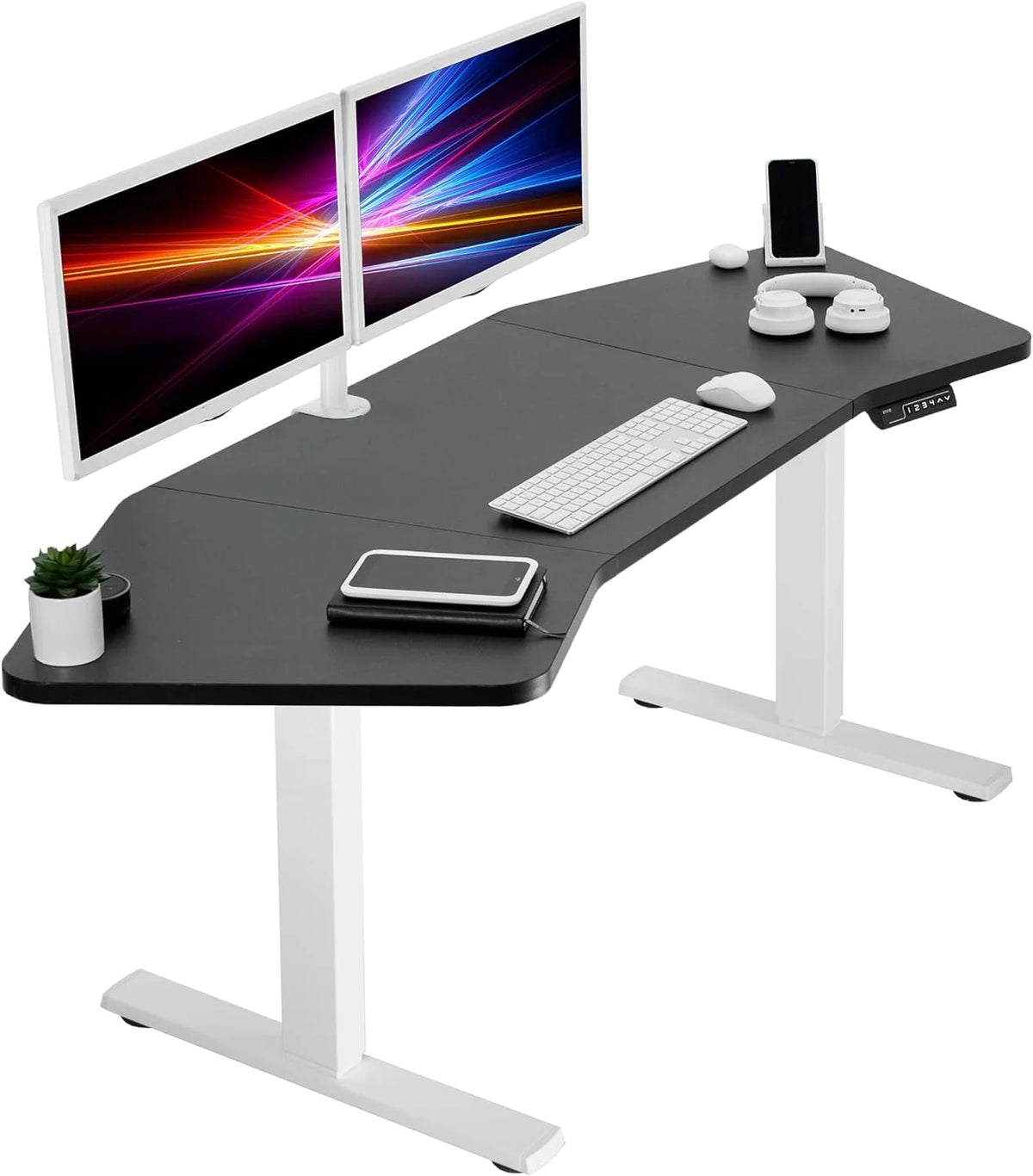 Black Table Top White Frame Electric Height Adjustable Stand Up Desk W984504