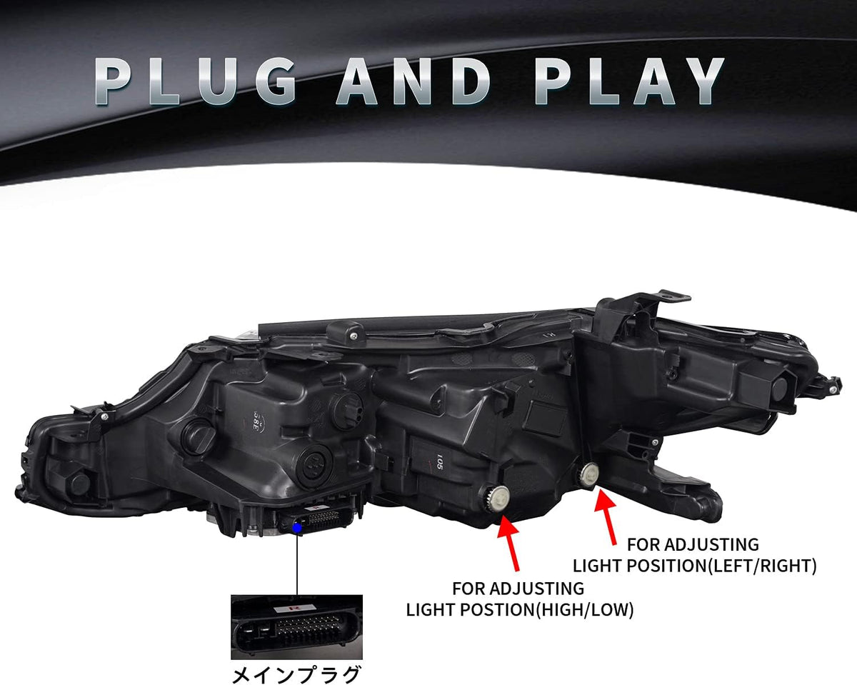LED Headlights Assembly with Dynamic Turn Signal DRL Projector, 1 Pair J8930