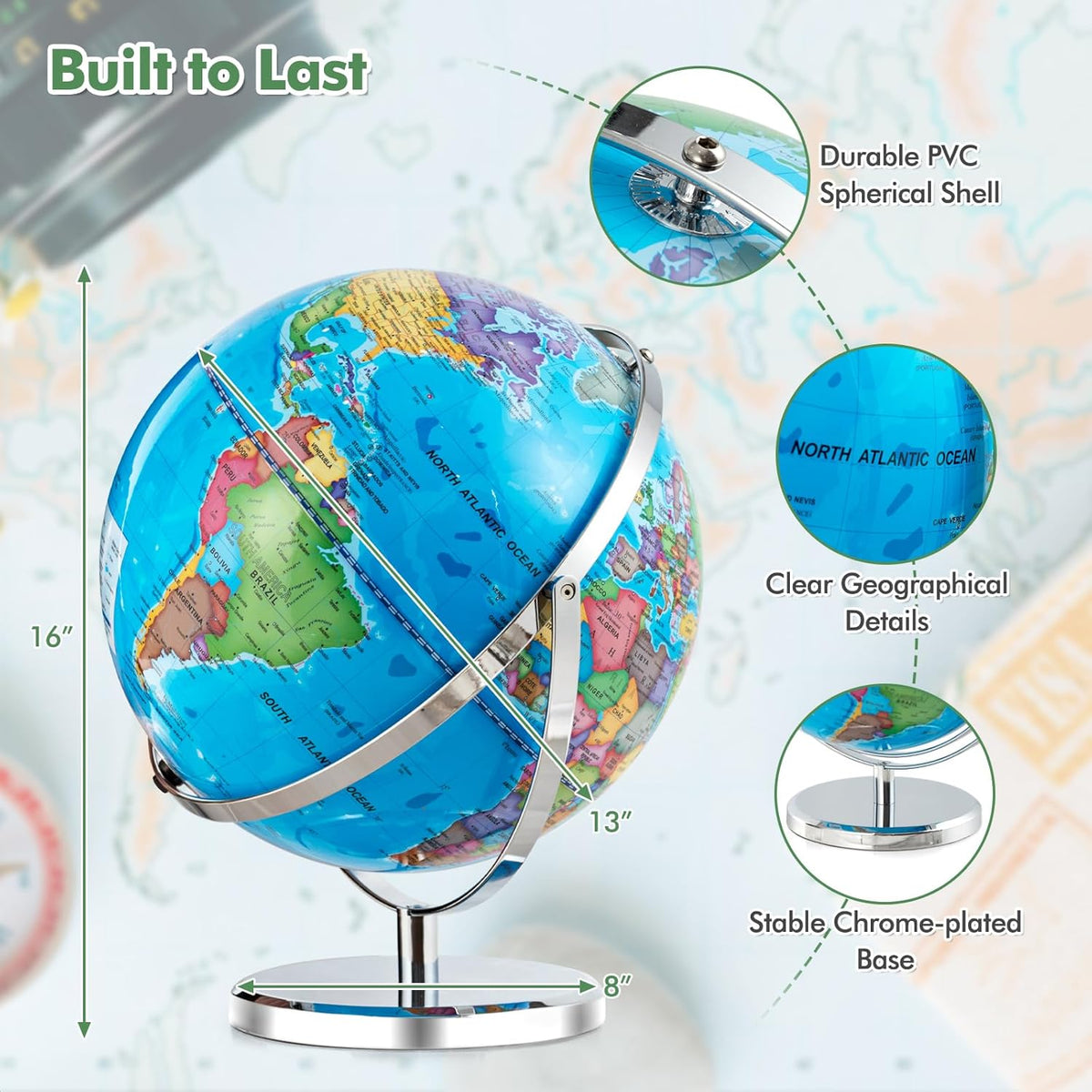 13” Desktop Geographic Globe with LED Light G6319