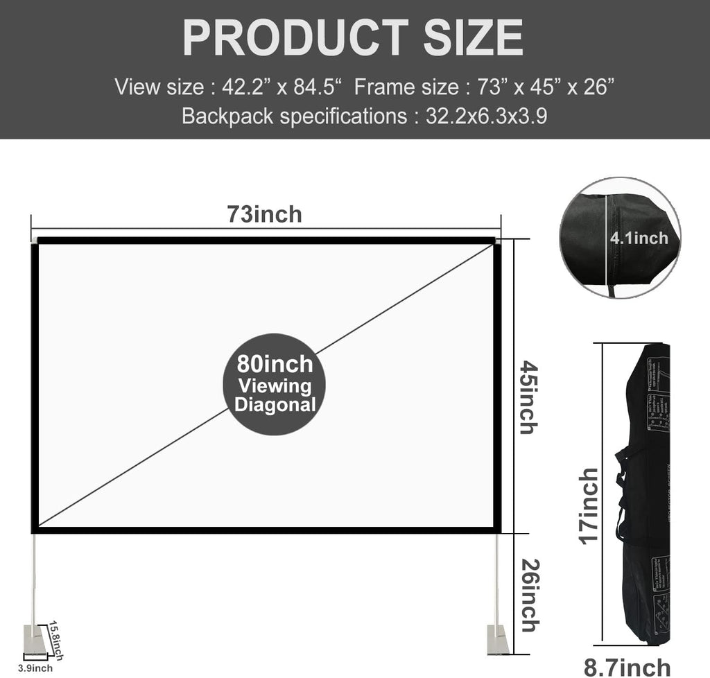 80 inch Portable Projector Screen with Stand and Carry Bag P33042