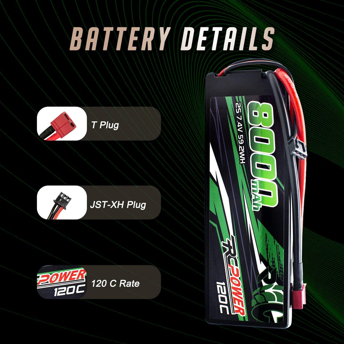 7.4V 8000mAh 2S 120C Hard Case Lipo Battery with T Plug (2Packs) F92914