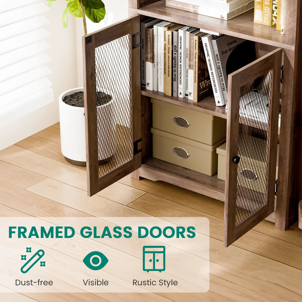 70" Tall 5-Shelf Bookshelf with Doors T83980