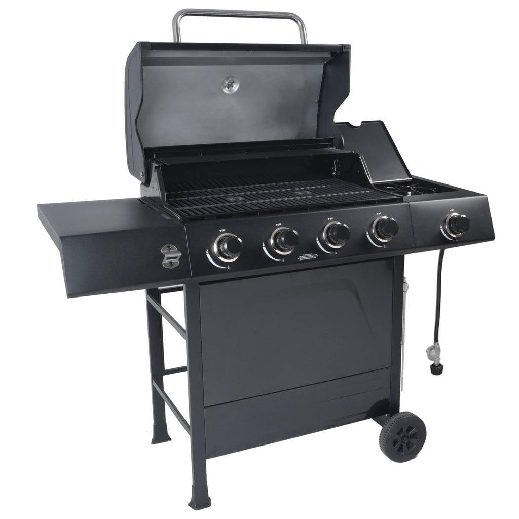 4-Burner Propane Gas Grill with Side Burner, Stainless Steel & Black J99262