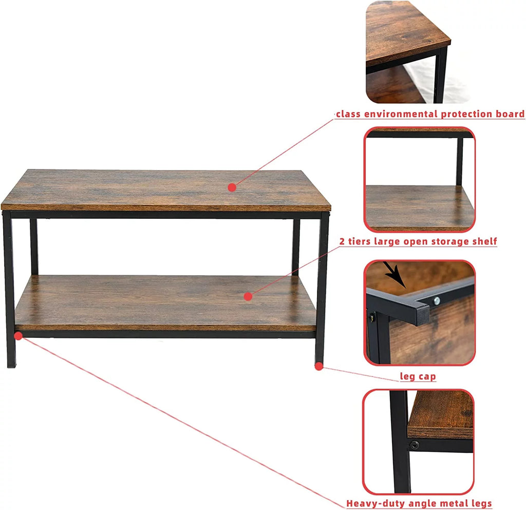 Brown 2-Tier Coffee Table with Storage Drawers T72822