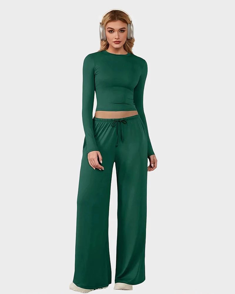 Stretchy Crop Top & Pants Lounge Set V3153