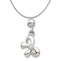Sterling Silver Created Crystal Bow Charm Pendant with Rope Chain Necklace 20'' A835609