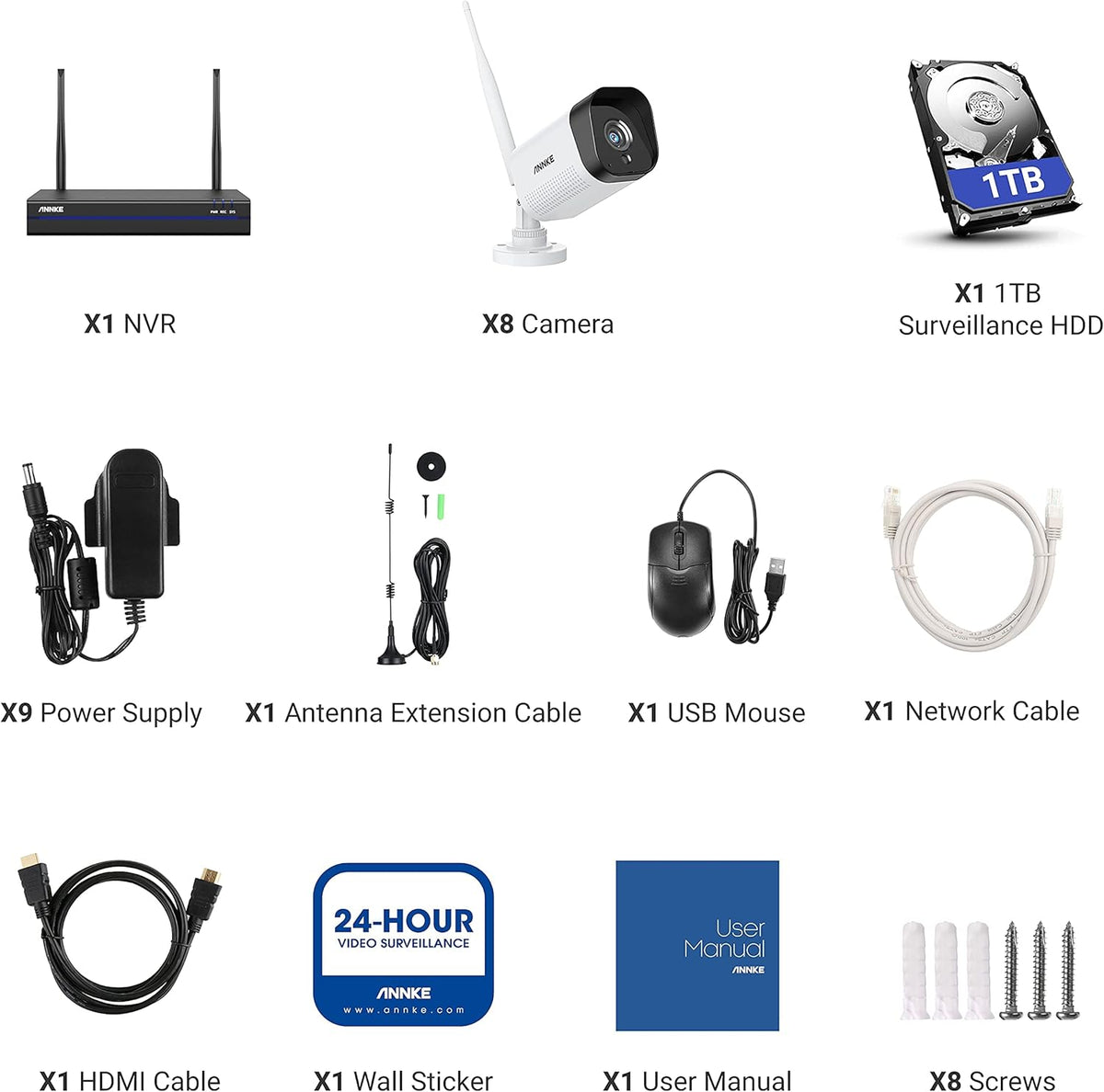 8CH Wireless Security Camera System with 1TB Hard Drive and 8 1440P Outdoor WiFi IP Cameras Z9892