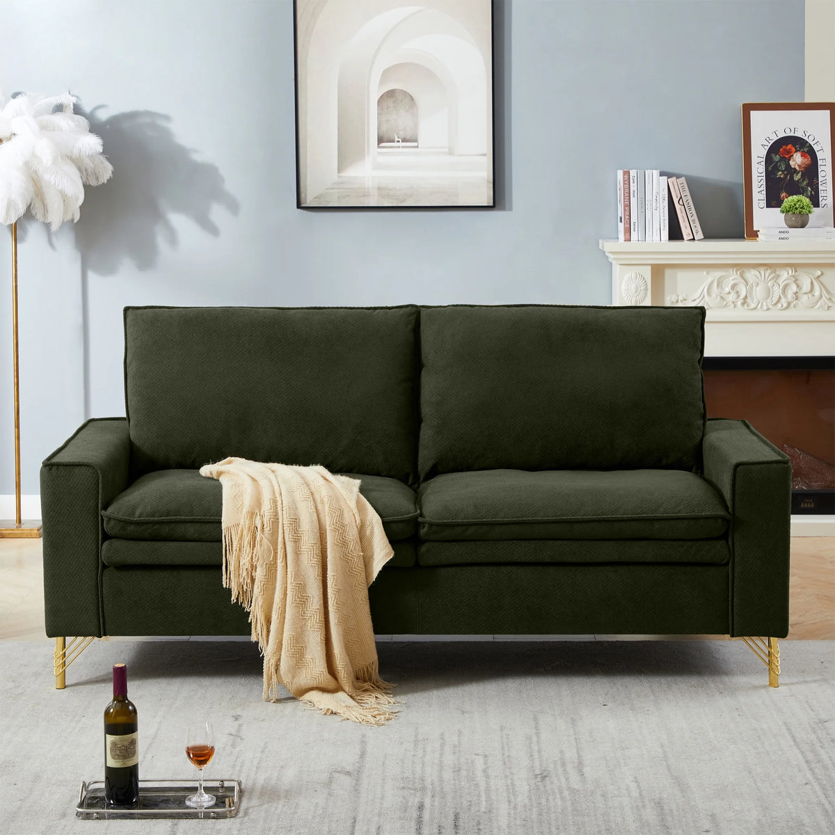 78-inch 2-seat Cotton Linen Fabric Small Sofa K661762