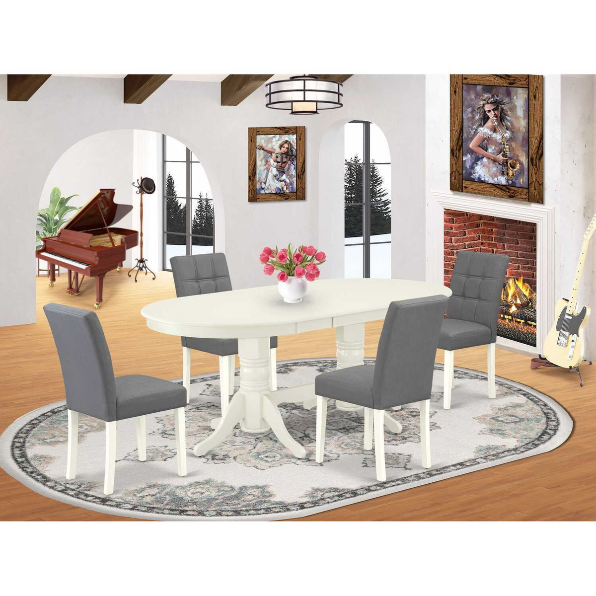5 Piece Kitchen Table Set with Oval Dining Table and 4 Chairs F933774