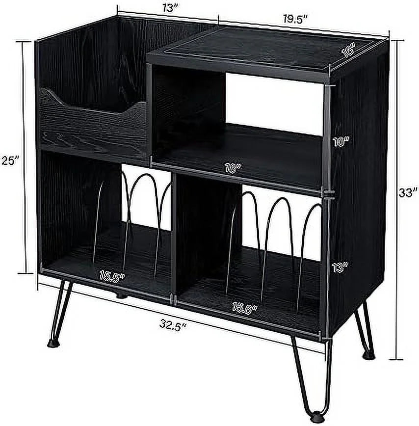 Black Record Player Stand with Charging Station F267
