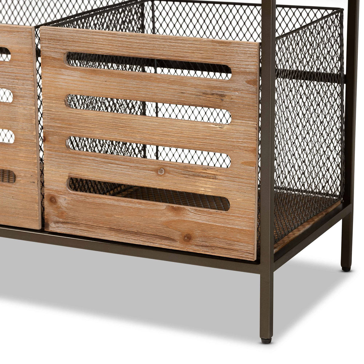 Oak Brown Finished Wood and Black Metal 2-Drawer Storage Cabinet E683982