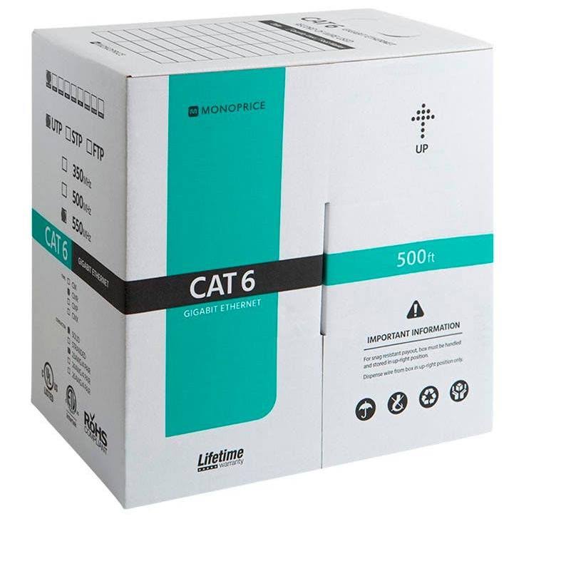 Cat6 Ethernet Bulk Cable 500ft Blue Solid UTP 23AWG W3322