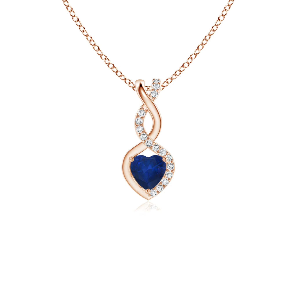 Blue Sapphire Diamond Heart Pendant Necklace in 14K Rose Gold W318