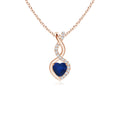 Blue Sapphire Diamond Heart Pendant Necklace in 14K Rose Gold W318