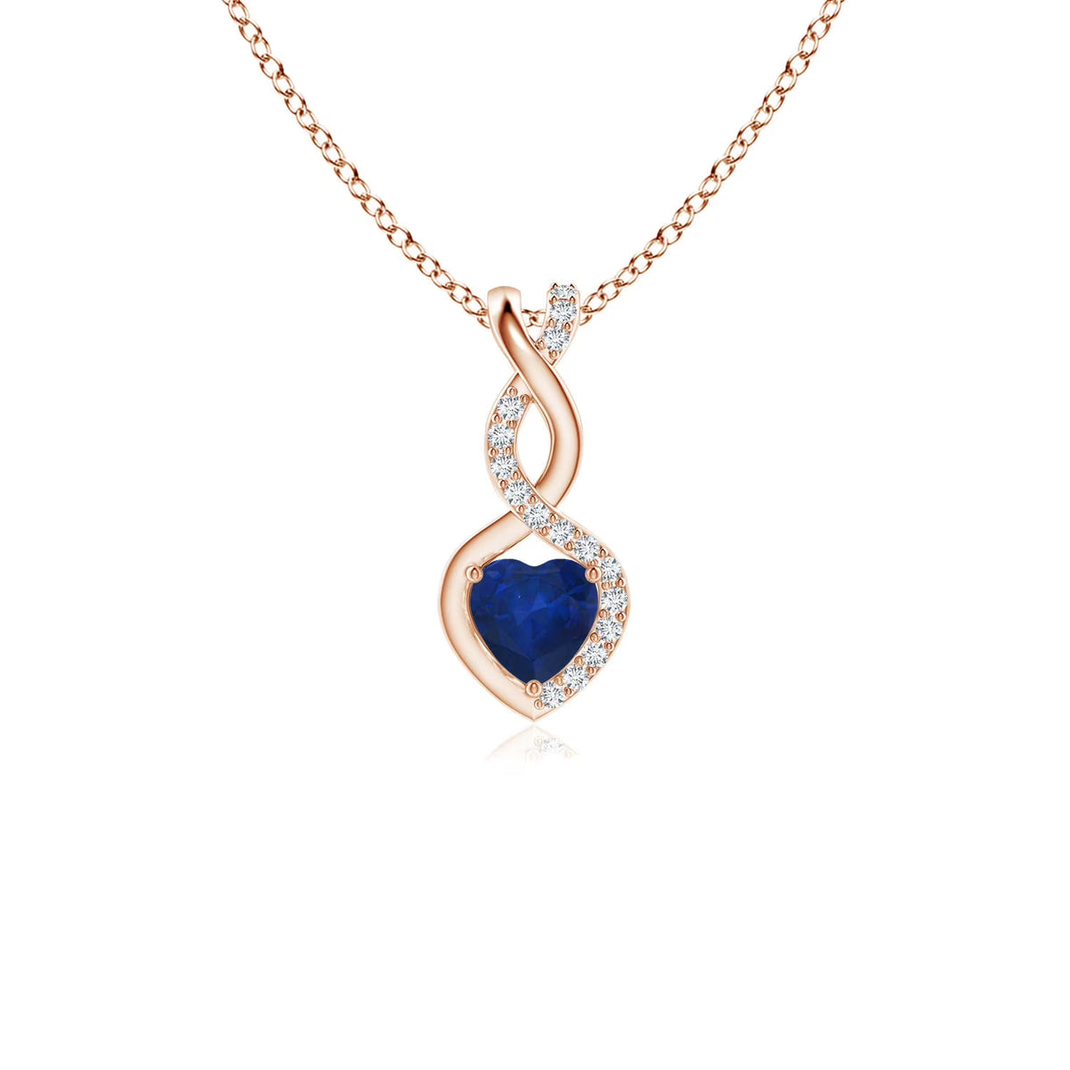 Blue Sapphire Diamond Heart Pendant Necklace in 14K Rose Gold W318