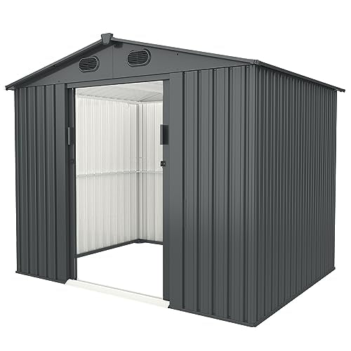 8 x 6 FT Outdoor Metal Storage Shed, Dark Gray M61717
