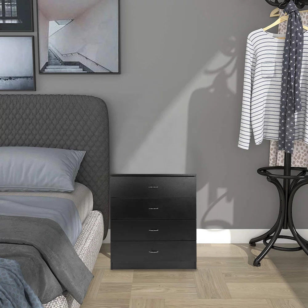 Black 4 Drawer Wood Nightstand A41508