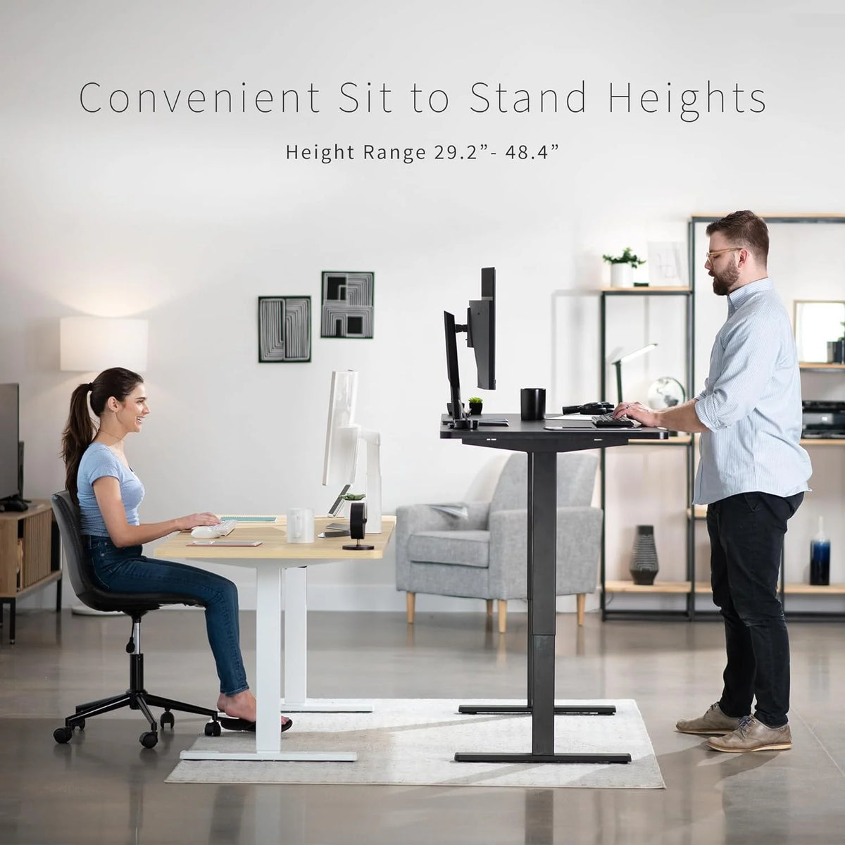 Black Table Top White Frame Electric Height Adjustable Stand Up Desk W984504